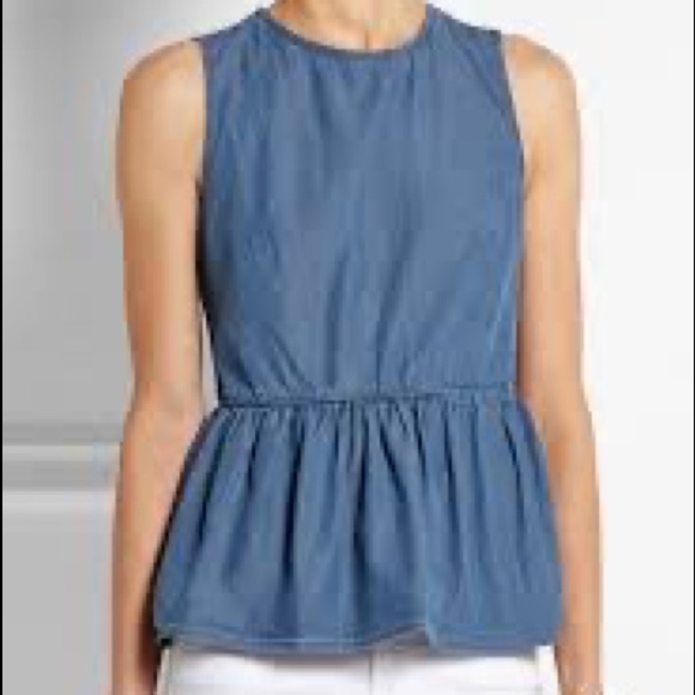 Chinti and Parker New Sleeveless chambray‎ peplum Top Crew Neck Blue